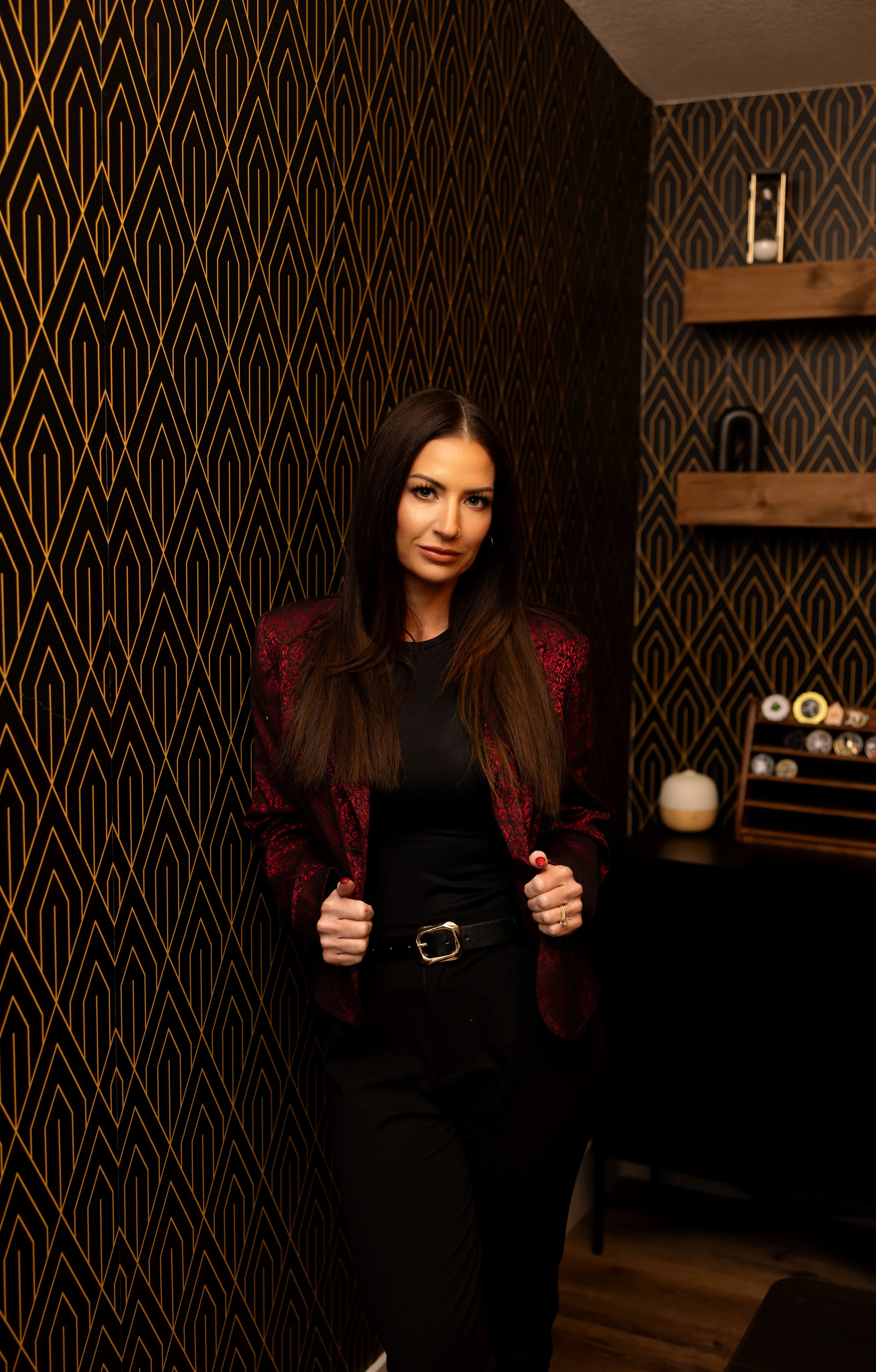 Amanda Fritscher in a dark editorial portrait
